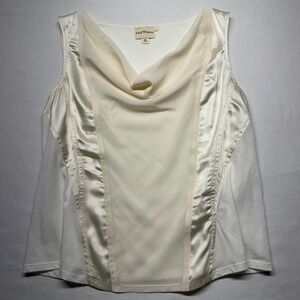 Pure DKNY Silk Front Cowl Neck Shell Top Ivory Sleeveless Career Size Large